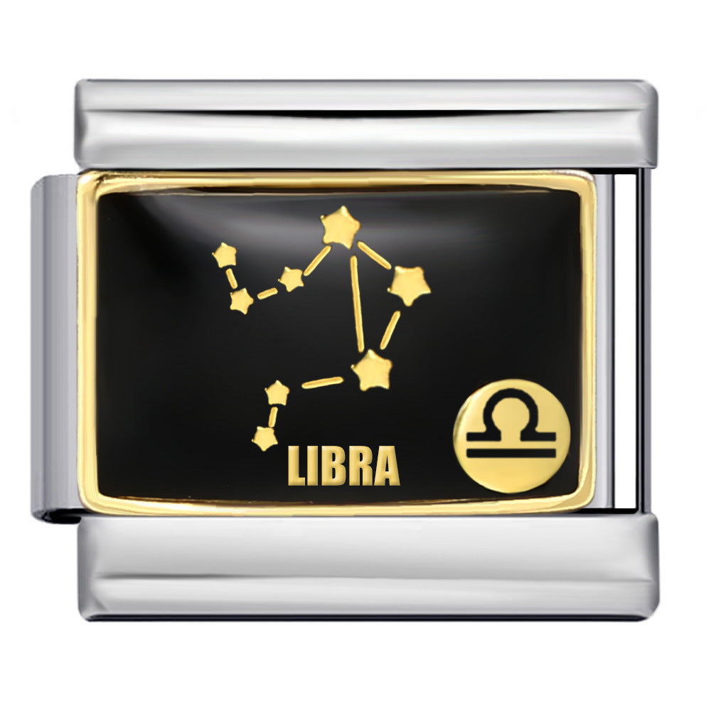 Wholesale Italian Module  12 Constellation Series  Bracelet Stainless Steel Welding Gold Plated Oil Drop DIY Charms