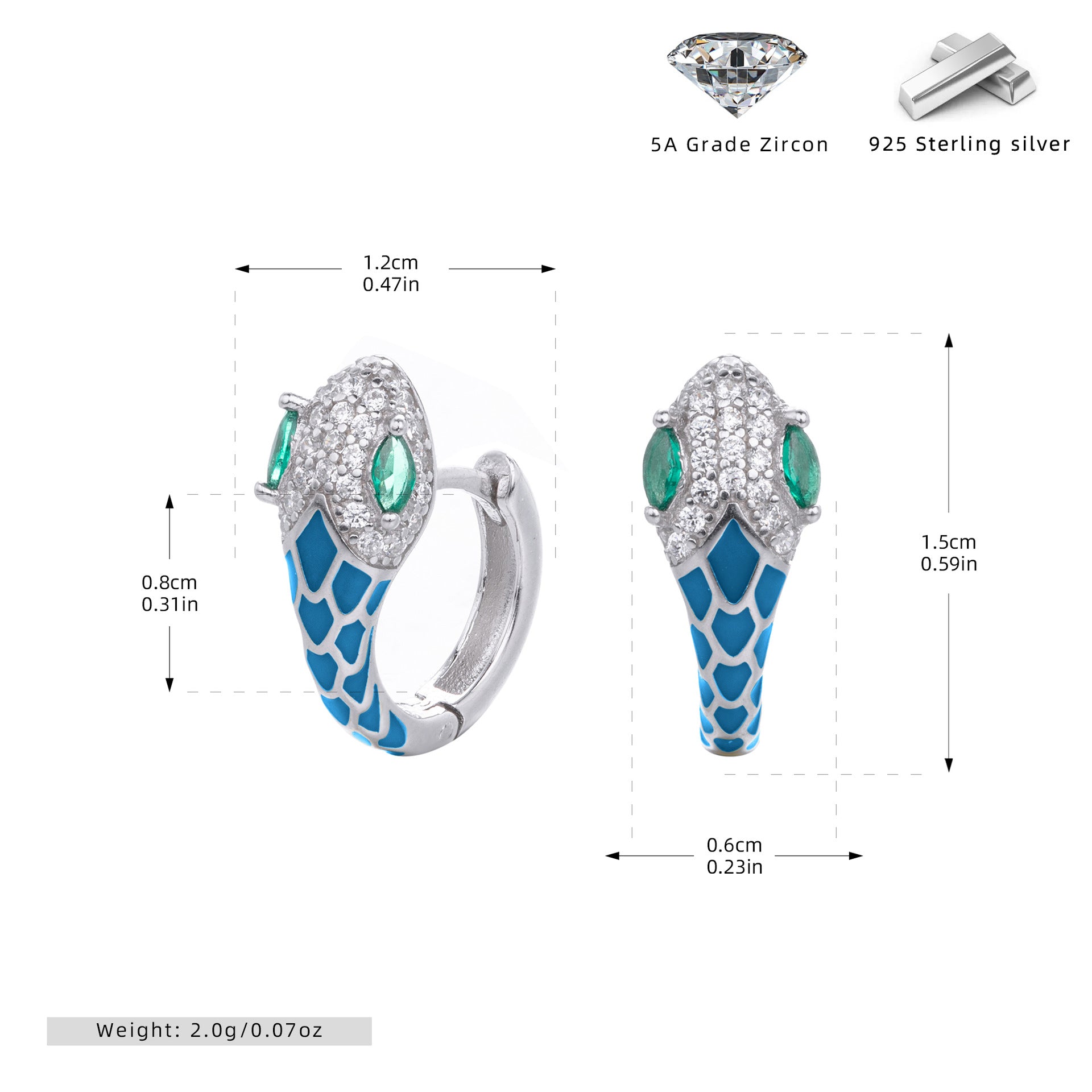 Wholesale s925 Sterling Silver Snake Ear Buckle Color Oil Drop Earrings