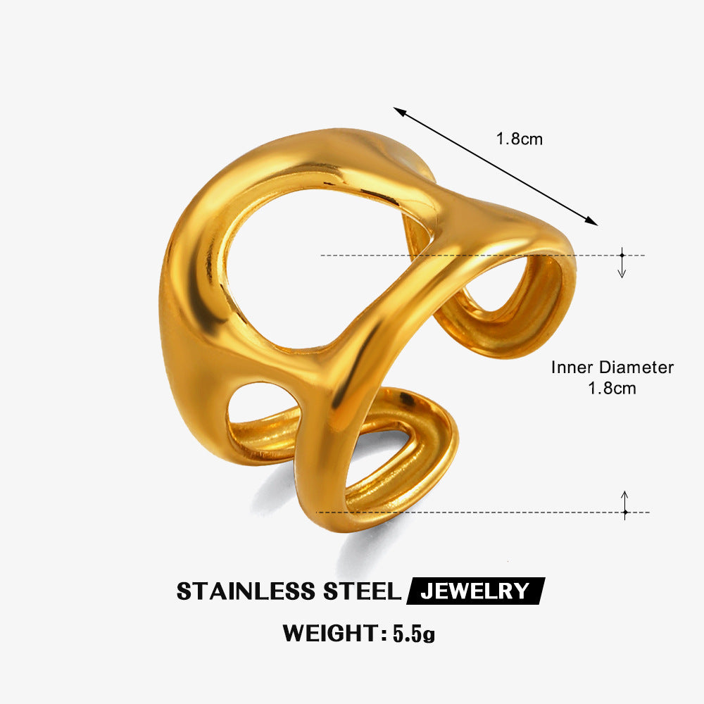 Wholesale Stainless Steel Gold Electroplated Geometric Cut Out Ring Women Fashion Accessory