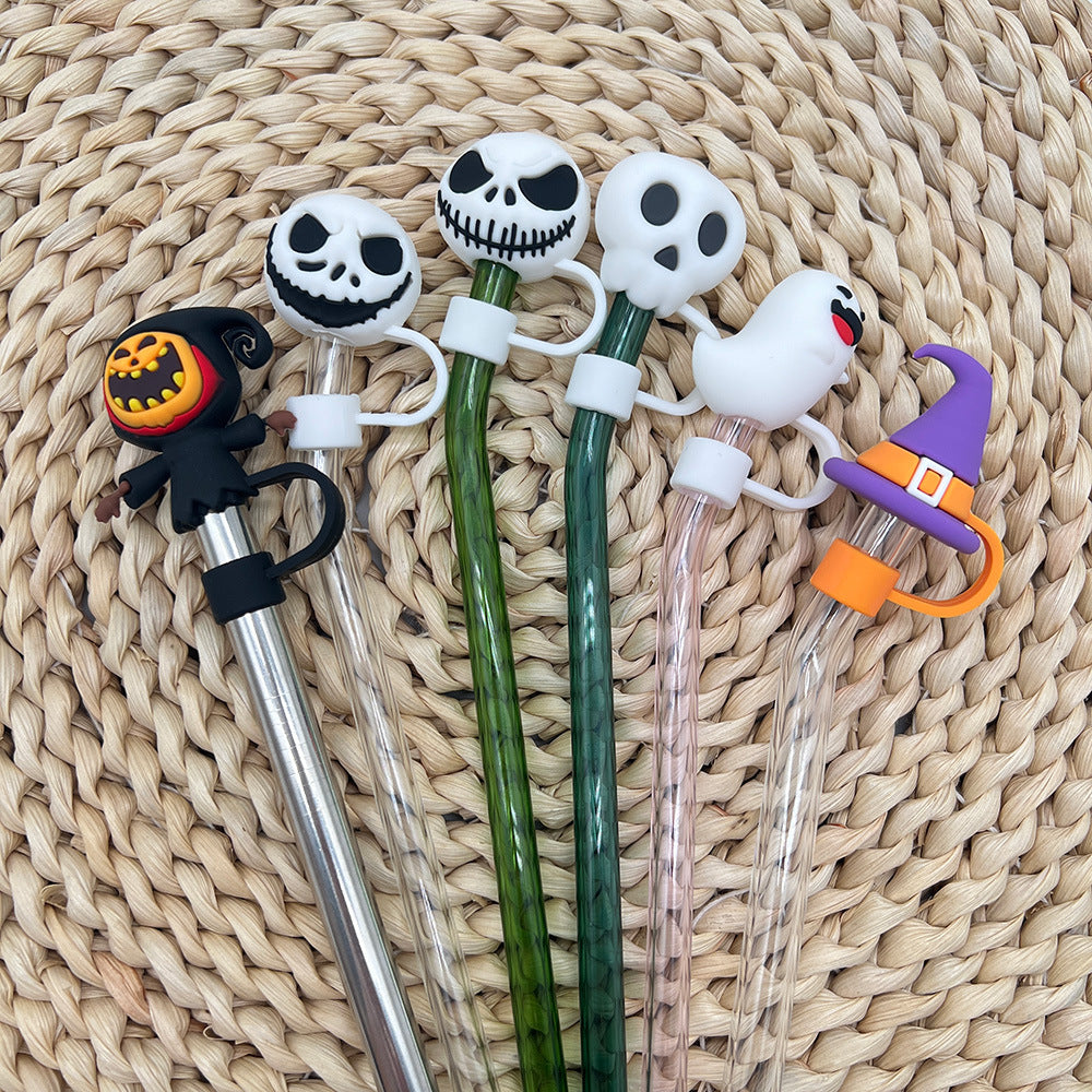 Wholesale 10pcs 10mm Straw Cover Halloween Silicone Straw Caps for Cup Decoration Straw Tube Cap ACC-SCR-WX001