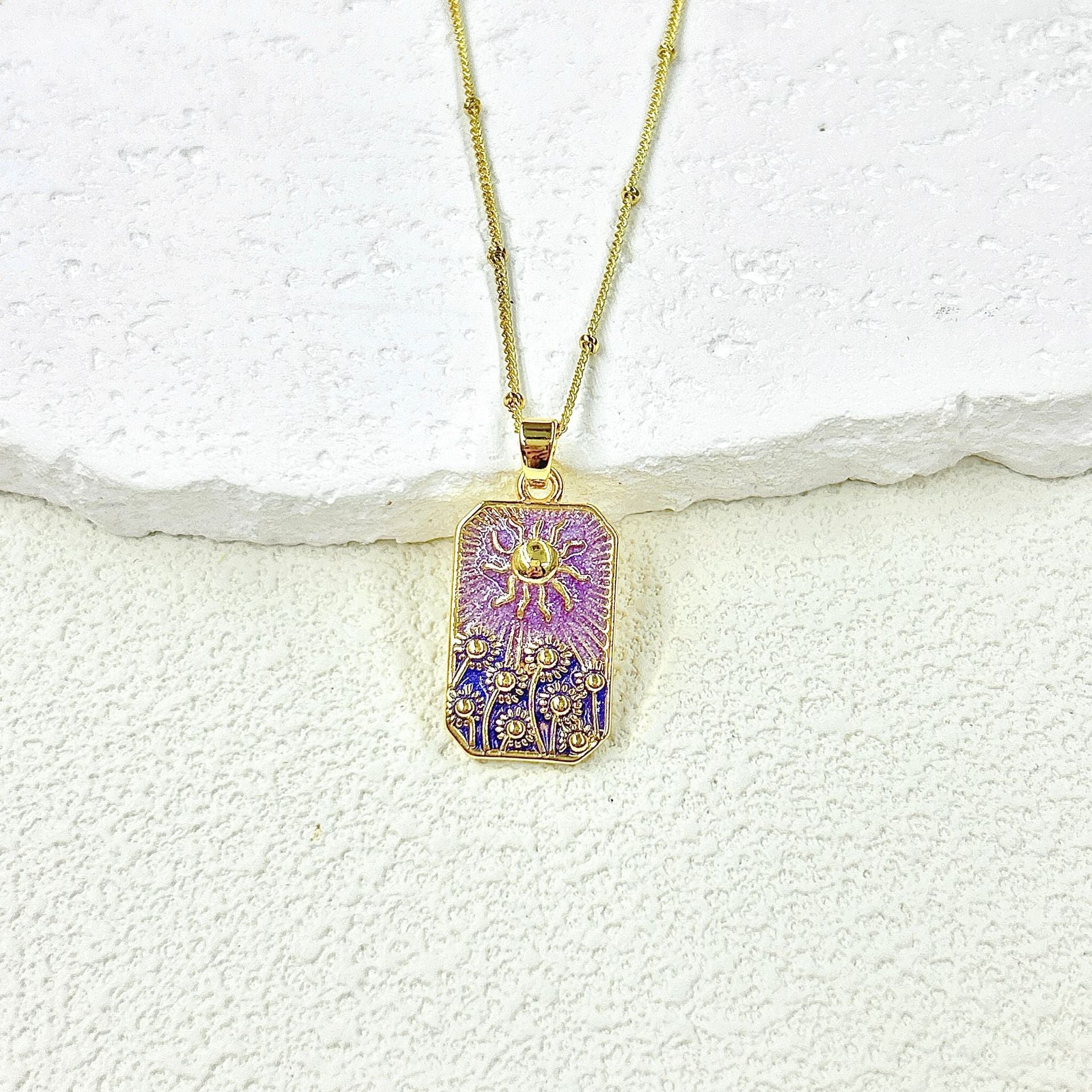 Wholesale 2pcs Oil Drop Tarot Sun Star Moon Pendant Copper All-match Necklace DIY Pendant Accessories