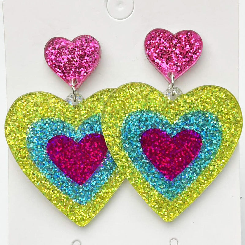 Wholesale 2pairs/pack Fluorescent Glitter Heart-shaped Acrylic Earrings ACC-ES-HY123