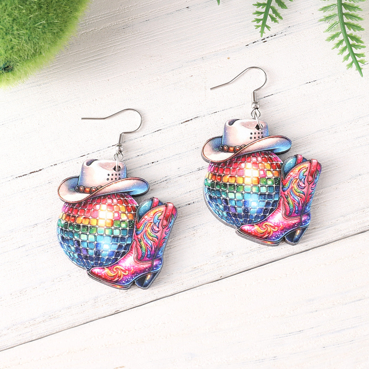 Wholesale  Music Festival Western-style Denim Hat Boots Pendant Earrings