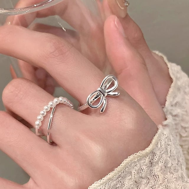 Wholesale 925 Sterling Silver Bow Pearl Cross Ring