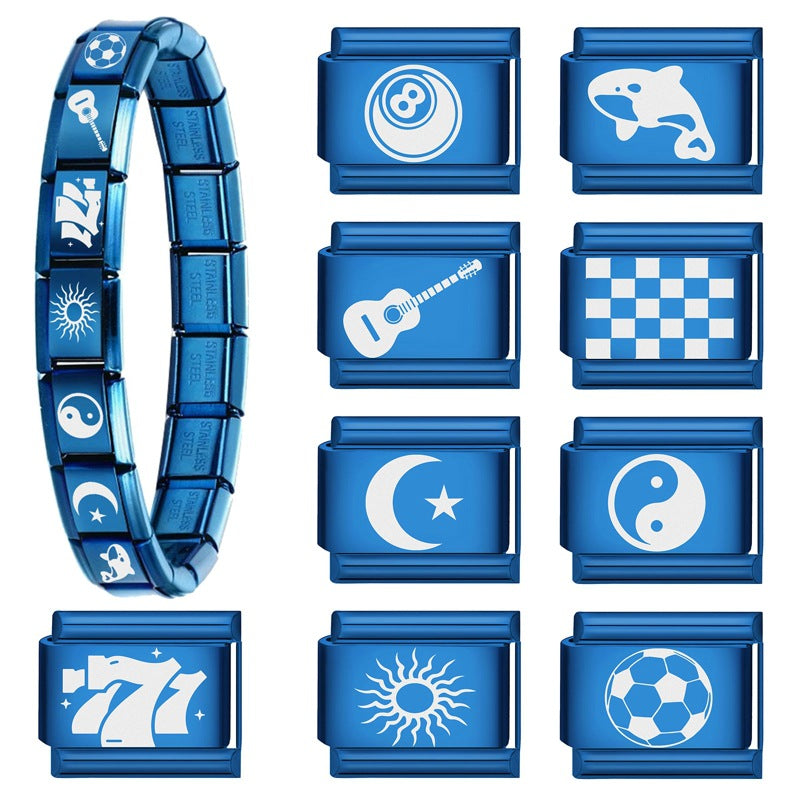 Wholesale Italian Charm Bracelet 9mm DIY Splicing Blue Series Stainless Steel Composable Bracelet