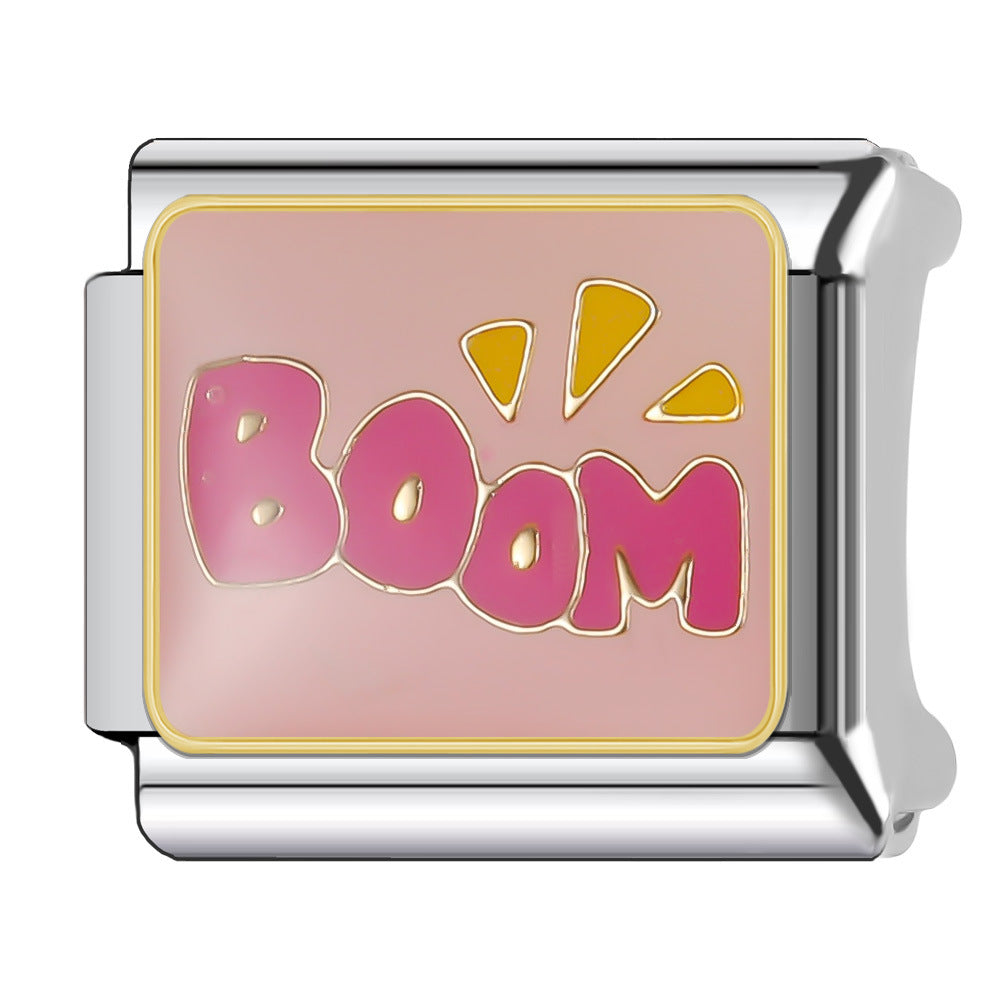 Wholesale Italian Charm Bracelet 9mm DIY Splicing English Series Cute Cartoon Stainless Steel Composable Bracelet