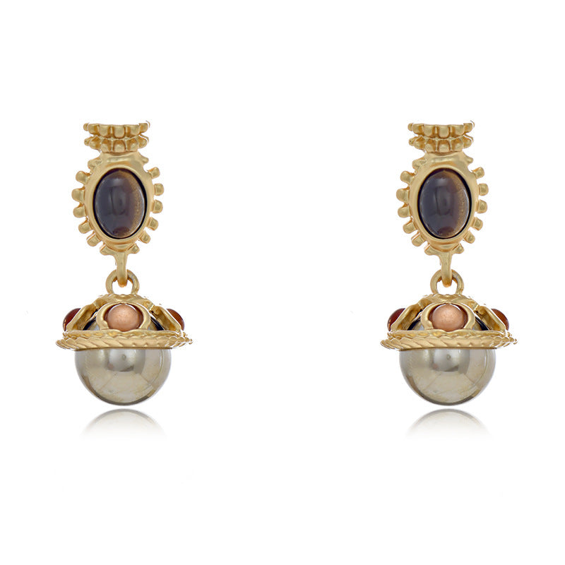 Wholesale Light Luxury Natural Stone Dynamic Glass Earrings ACC-ES-JiuJia002