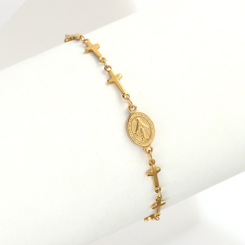 Wholesale Women S Stainless Steel Cross Pendant Bracelet 18K Gold Plated Fashion Jewelry Accessory For Everyday Wear