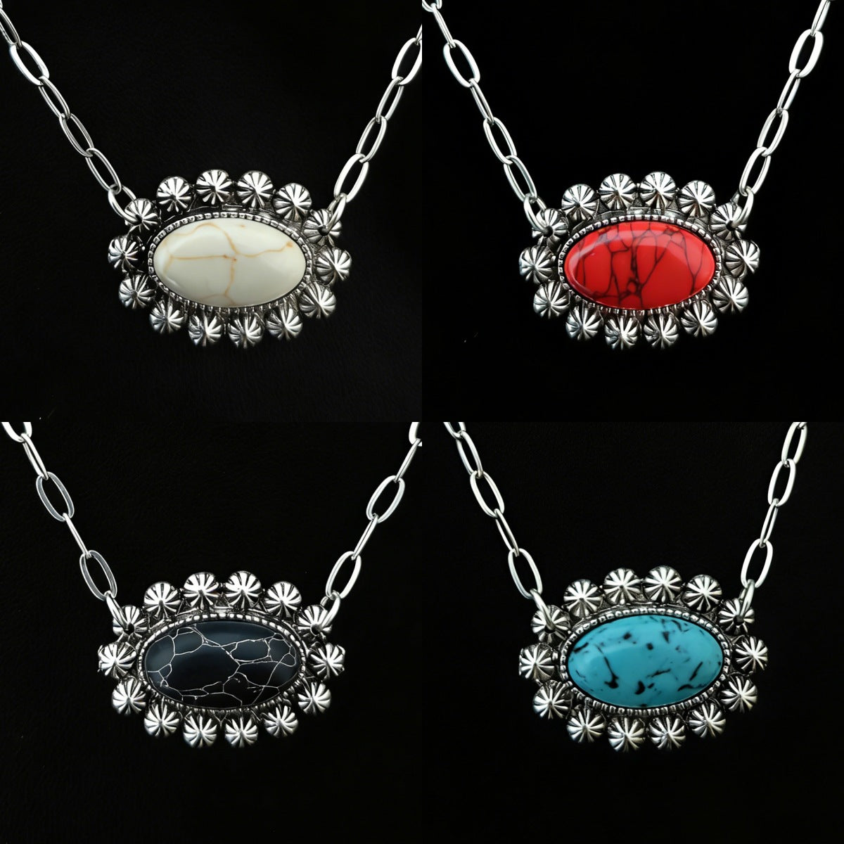 Wholesale Stylish Geometric Stone Pendant Necklace,  Vintage Chain Jewelry Accessory for Everyday Wear