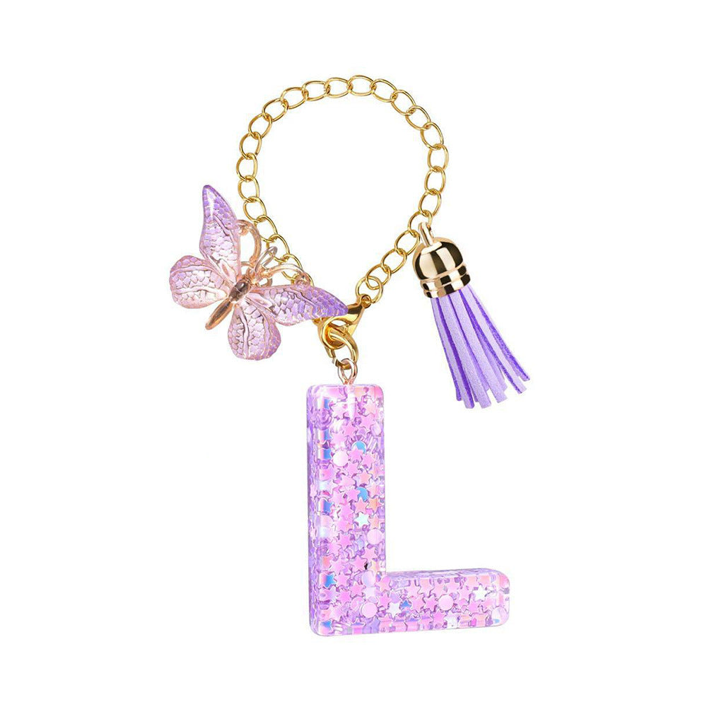 Wholesale  26 Letters Butterfly Tassel Pendant Keychains