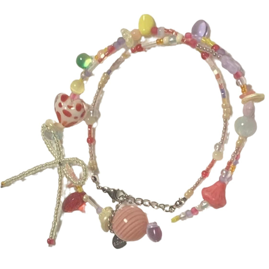 Wholesale Strawberry bubble summer dopamine bow red heart sweet colorful beaded necklace