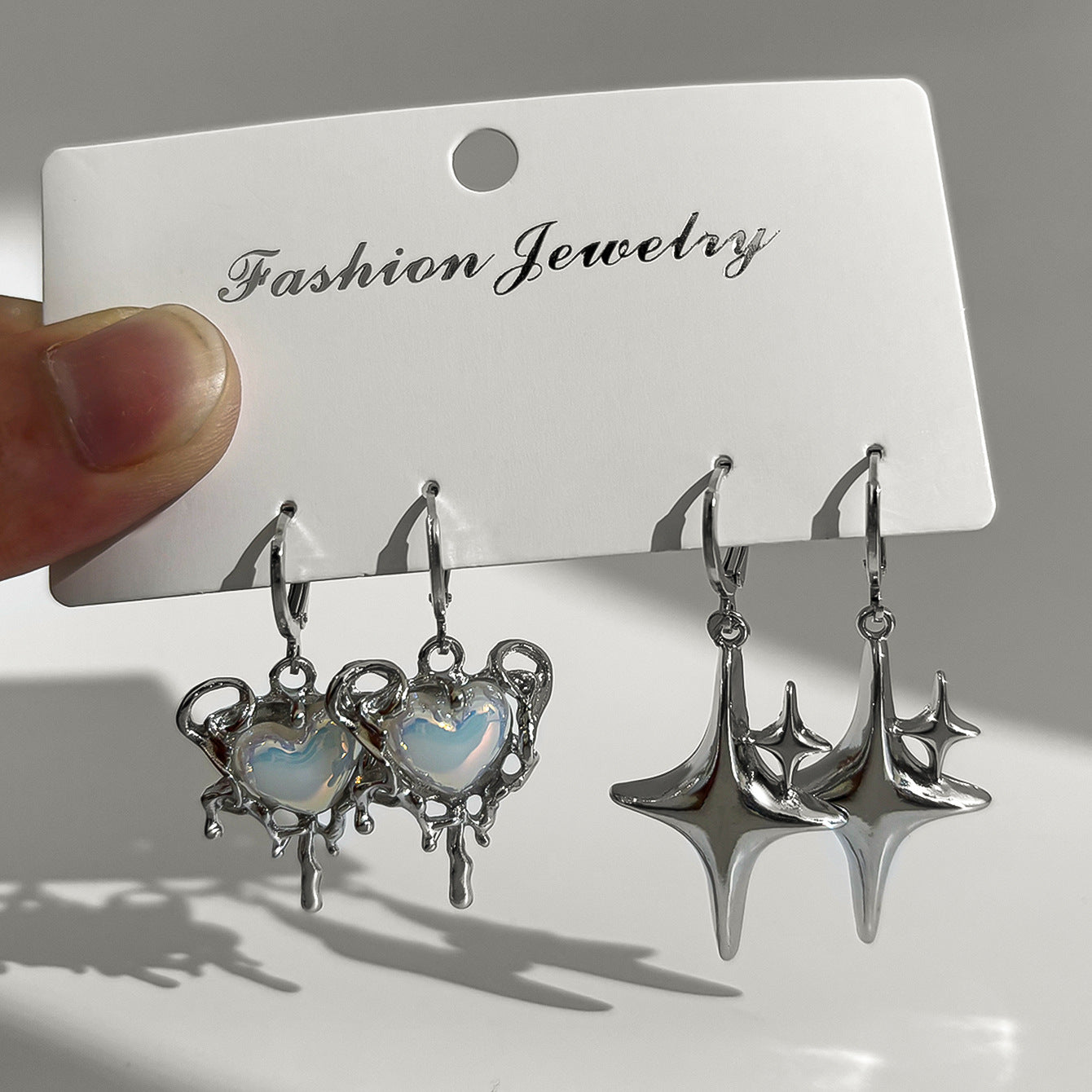 Wholesale Y2K Style Silver Heart Shaped Earring Set Trendy Fashion Accessory For Women Jewelry Gift For Boutique Resale