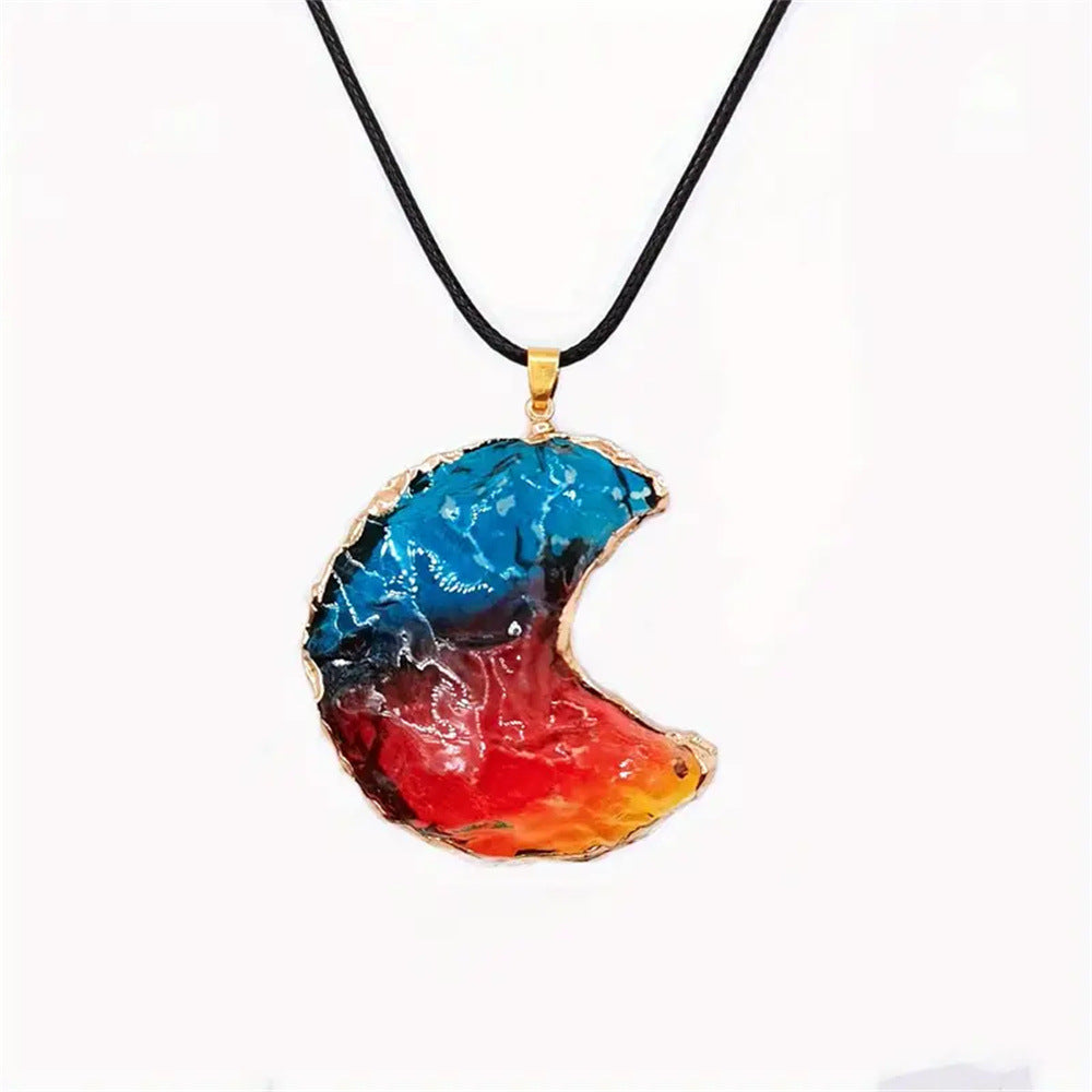 Wholesale Rainbow Moon Amethyst Crystal Alloy Pendant Necklace DIY Fashion Accessory Boutique Gift