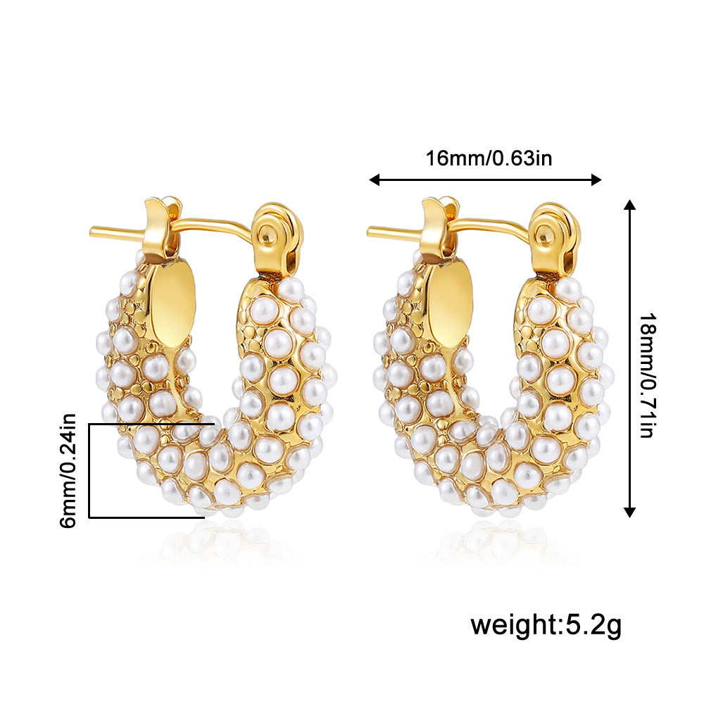 Wholesale  Stainless Steel Plated 18K Gold Kink Earrings with Diamond Twist Pearl Exaggerated Full Diamond Ear Ring