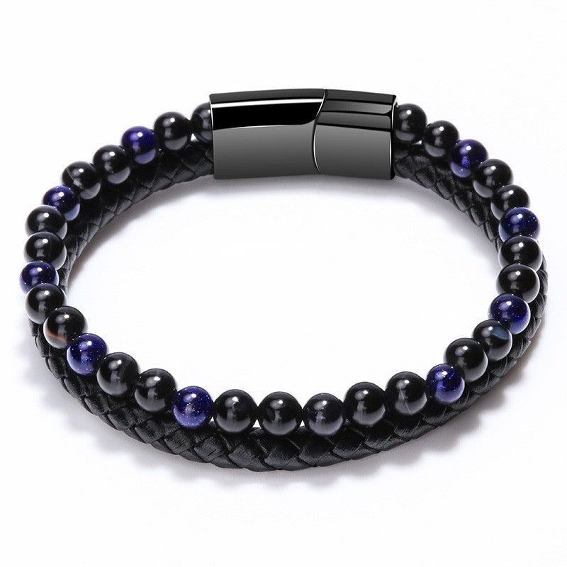 Wholesale Men S Chic Braided Leather Bracelet With Tiger Eye And Volcanic Stone Beads Magnetic Clasp Fashion Accessory For Boutique Resale