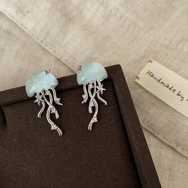 Wholesale Small fresh blue star jellyfish earrings female unique niche exquisite fashion elegant all-match earrings earrings