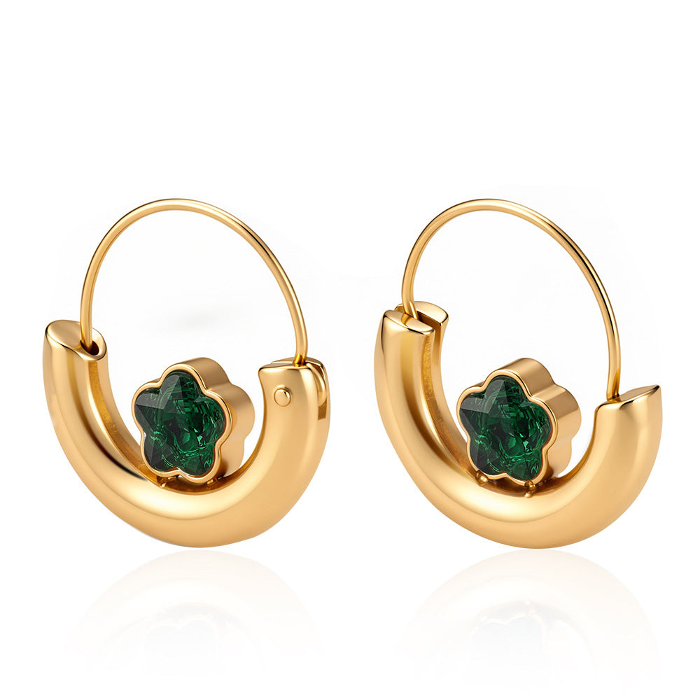Wholesale Gold Plated Stainless Steel Artificial Zircon Geometric Round Flower Basket Earrings - Trendy Fashion Accessory