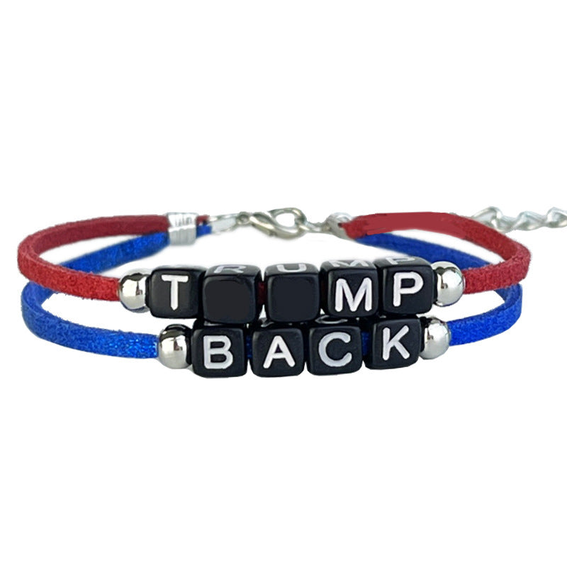 Wholesale 2 Pairs/pack American Red and Blue Letters Adjustable Leather Cord Bracelet ACC-BT-HY001