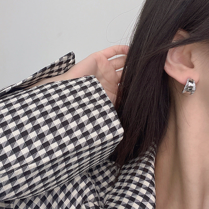 Wholesale Fashion Metal Electroplated Geometric Half Ring Earrings Korean Style Double Layer for Women