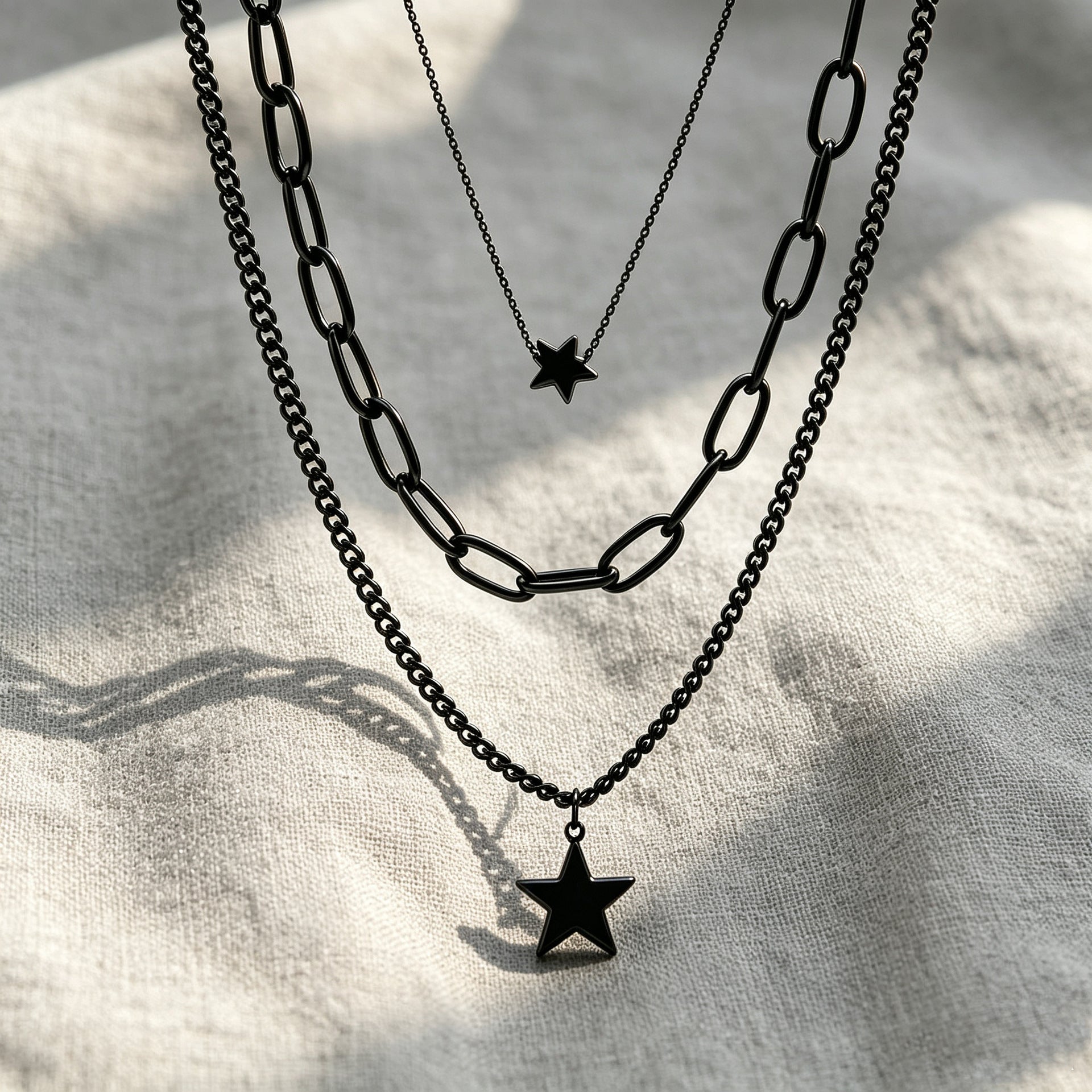 Wholesale Trendy Men S Black Layering Necklace With Star Pendant Chic Alloy Fashion Jewelry Accessory Everyday Wear And Boutique Resale Gift