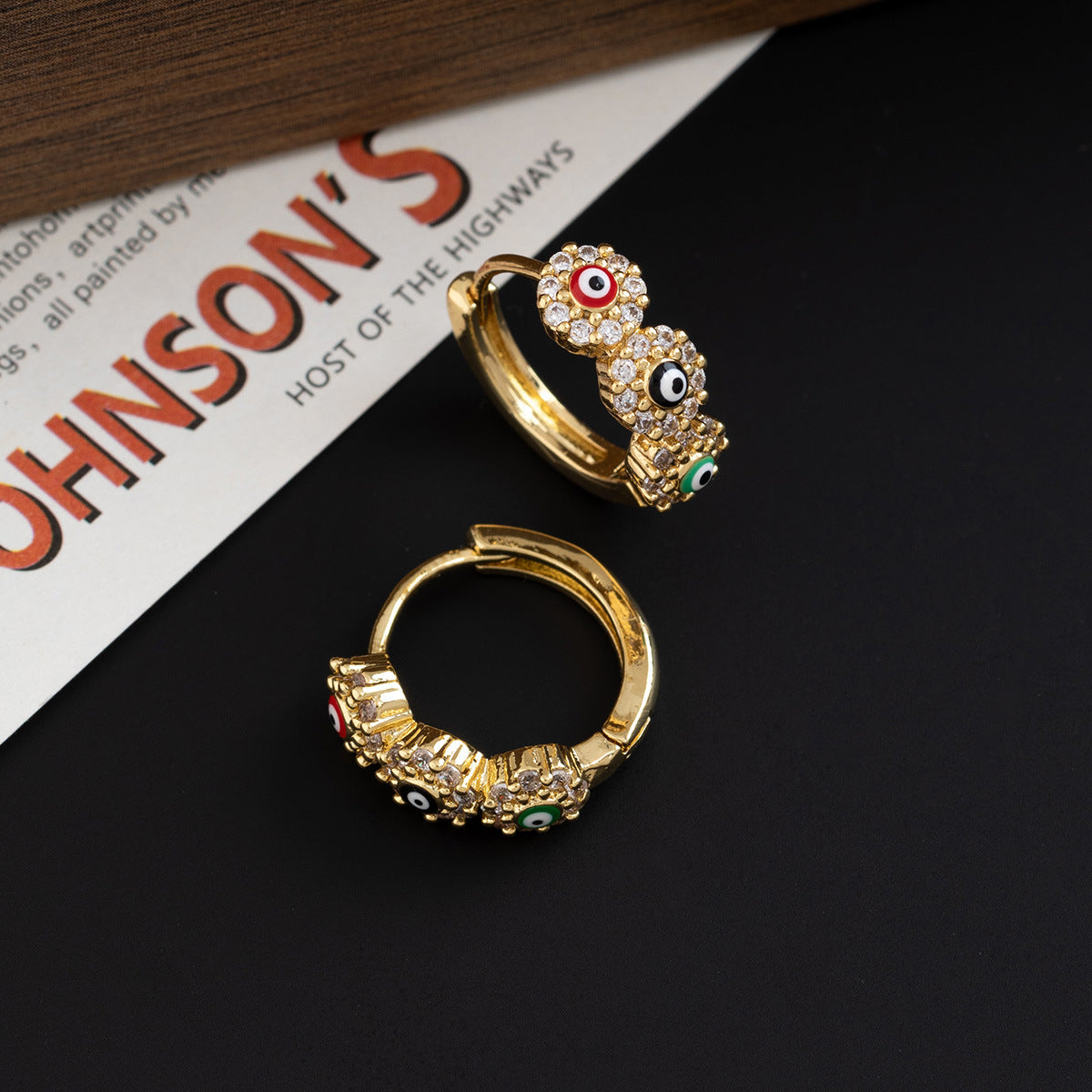 Wholesale Trendy Evil Eye Zircon Ear Cuff 18K Gold Plated Copper Earrings Jewelry Accessory For Women Boutique Resale
