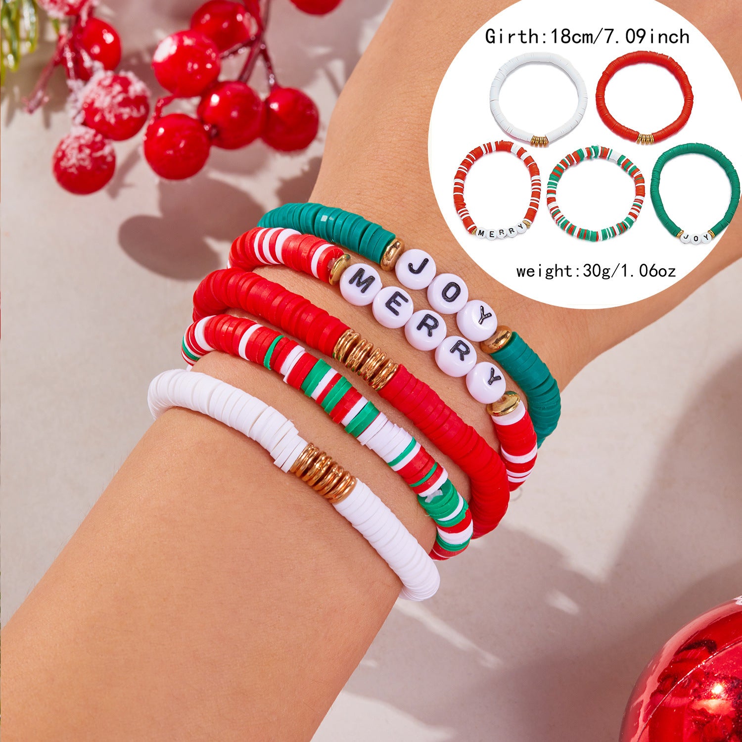 Wholesale Christmas Letter Contrast Color Soft y Beaded Bracelet