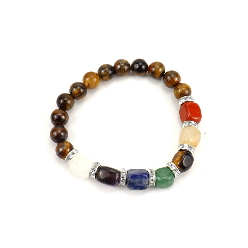 Wholesale Colorful Agate Micro-Paved Diamond Synthetic White Pine Tiger Eye Stone Pink Chalcedony Volcanic Stone Beaded Bracelet