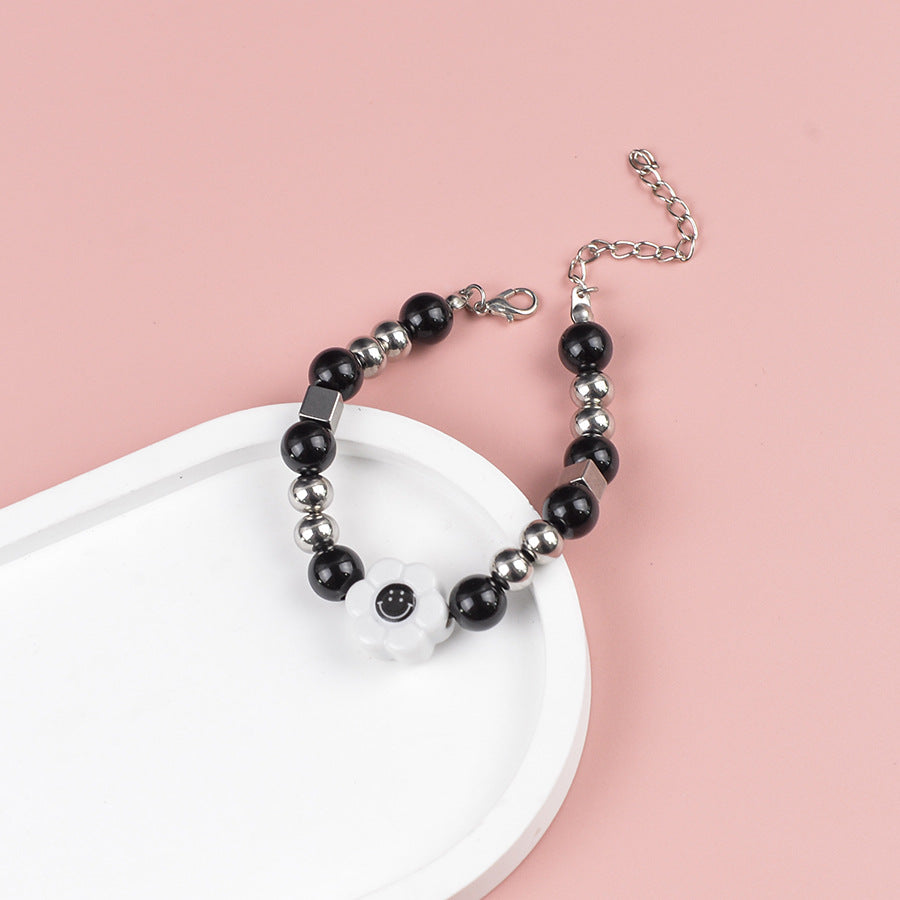 Wholesale Trendy Face Beaded Bracelet Antique Silver Punk Hip Hop Boutique Resale Jewelry