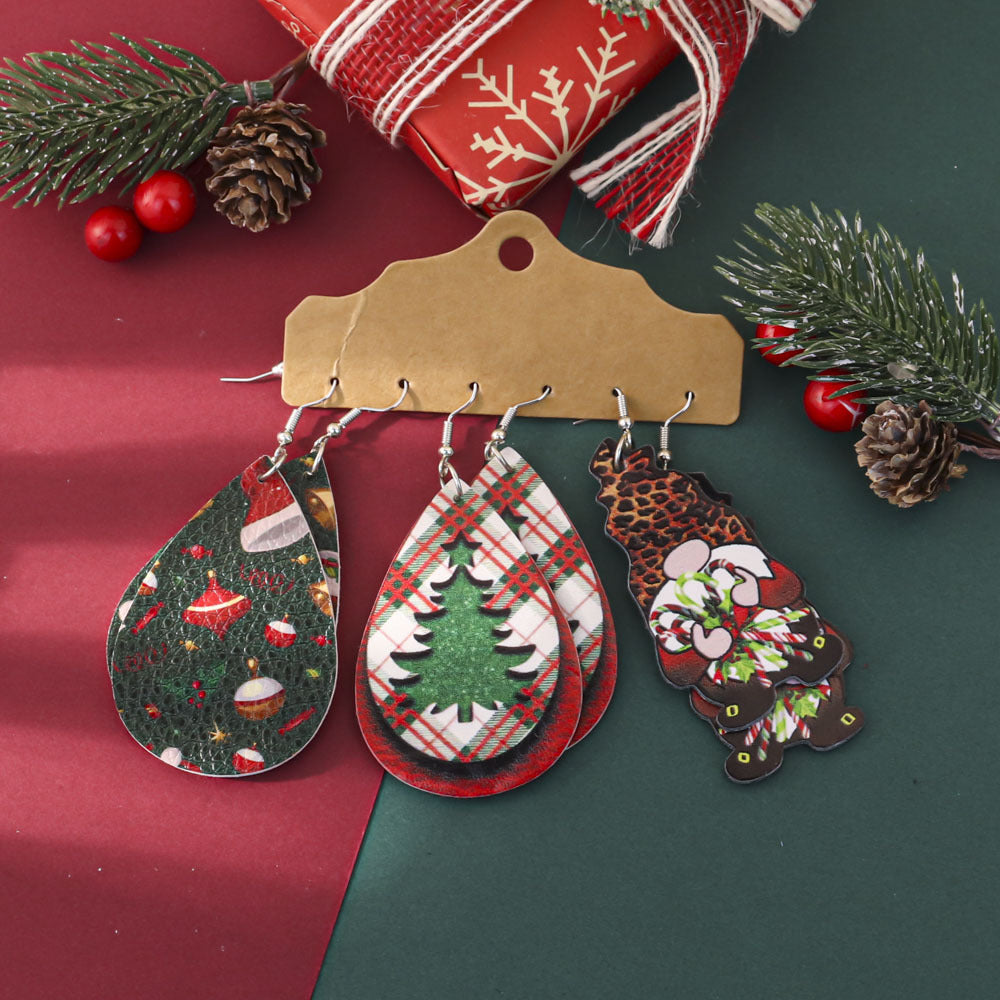 Wholesale Christmas-themed PU leather earrings