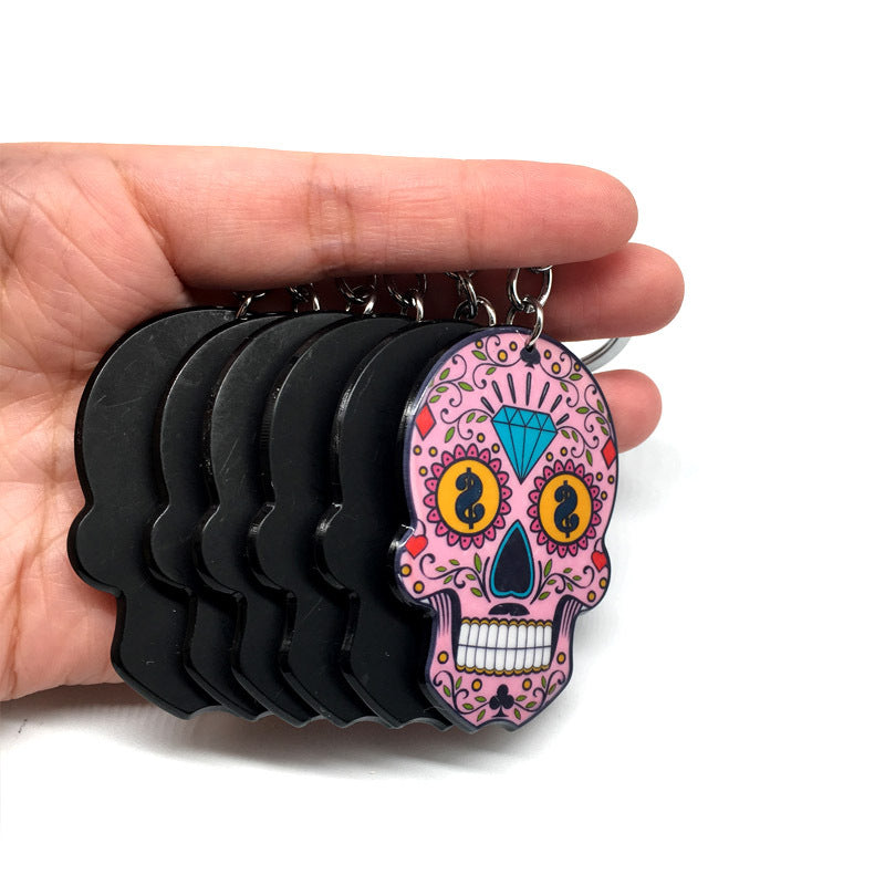 Wholesale Halloween Colorful Acrylic Skull Keychains ACC-KC-Yiyan002
