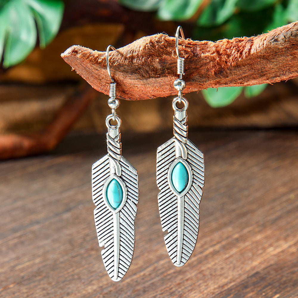 Wholesale Bohemian Geometric Turquoise Metal Earrings Fashion Accessory for Gift