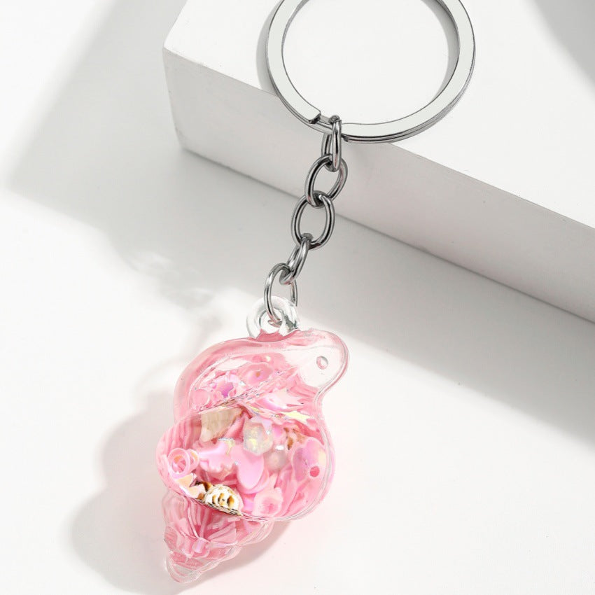 Wholesale Trendy Blue Acrylic Sea Shell Flowing Sand Keychain Charm Fashion Bag Decoration Creative Gift For Any Ocn