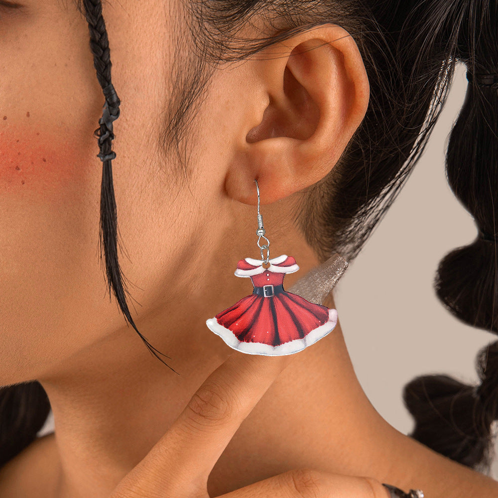 Wholesale Acrylic Red Christmas Skirt Earrings