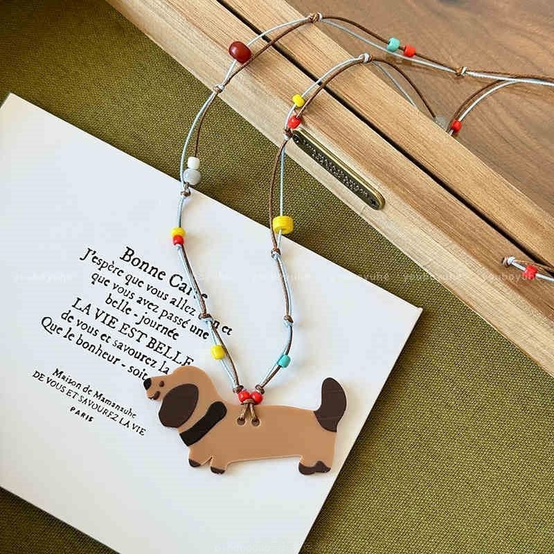 Wholesale Cartoon Ceramic Puppy Beaded Pendant Necklace