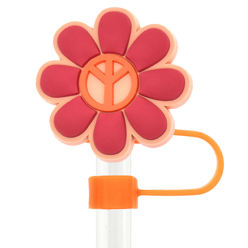 Wholesale Random 100pcs Love and Peace 10mm PVC Soft Straw Tube Cap ACC-SCR-RYY089