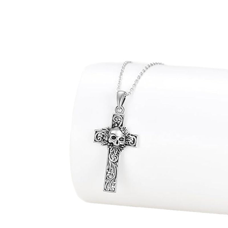 Wholesale  Skull Head Hollow Cross Necklace
