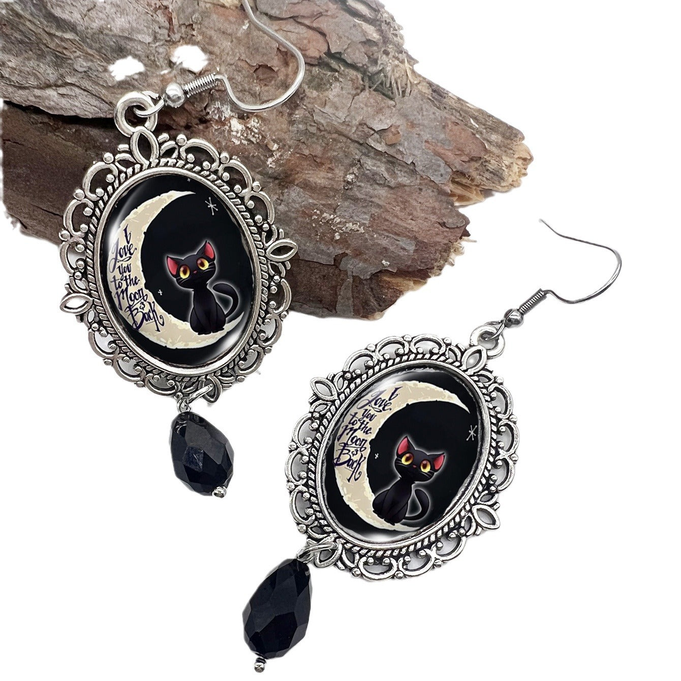 Wholesale Halloween Stainless Steel Ear Hook Oval Lace Pumpkin Black Cat Moon Metal Earrings ACCVIP-ES-XiangLian005