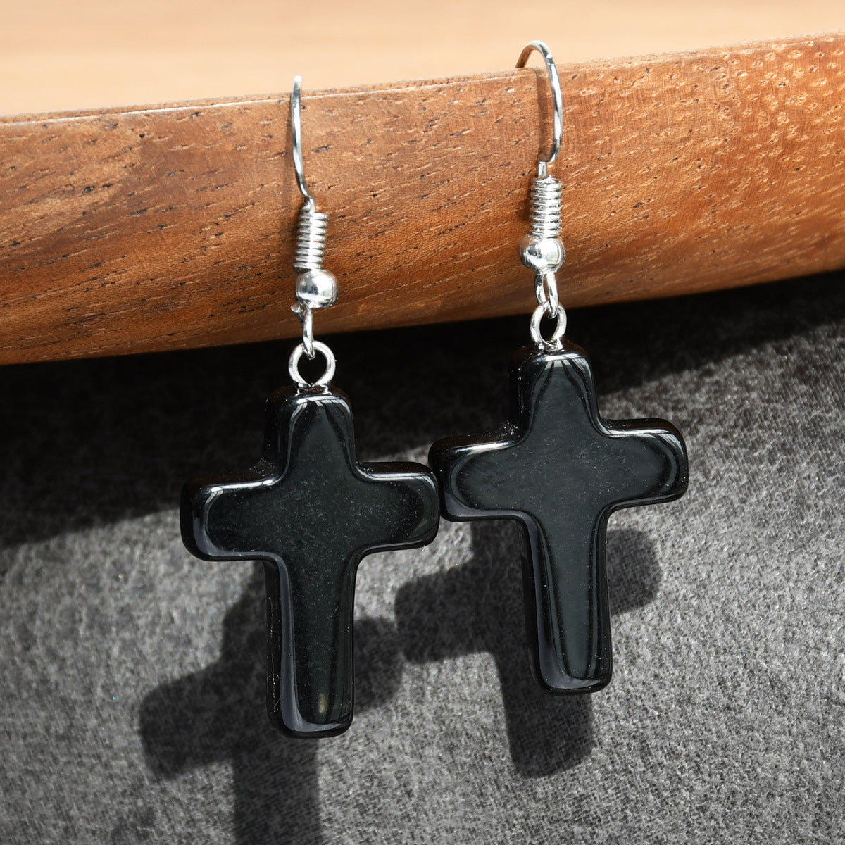 Wholesale Green Aventurine Cross Pendant Earrings Retro Style Handmade Fashion Accessory for Women Gift