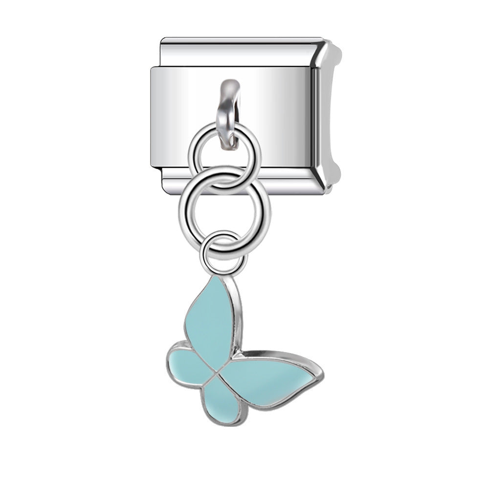 Wholesale Italian Charm Bracelet 9mm DIY Splicing Butterfly Pendant Stainless Steel Composable Bracelet