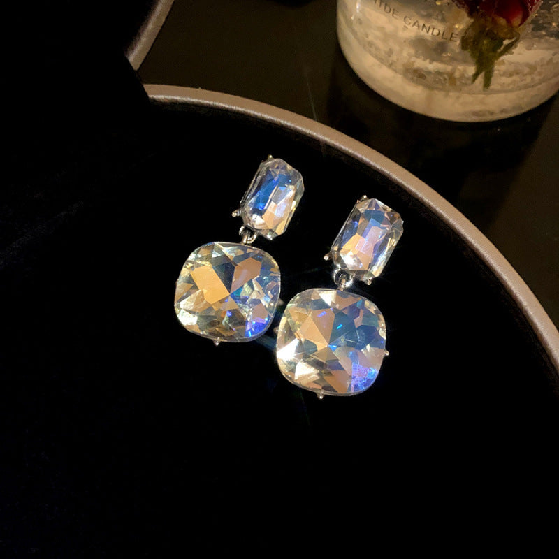 Wholesale Silver Needle Light Luxury Style Diamond Drop Geometric Square Earrings