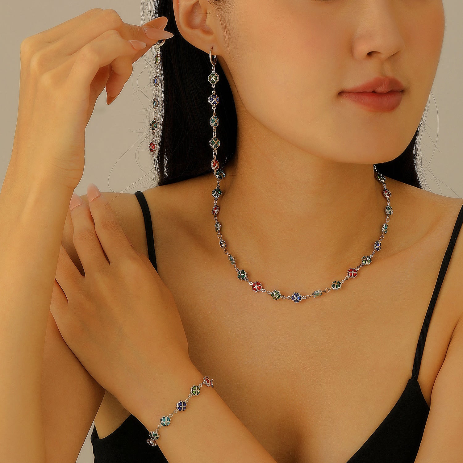 Wholesale  Color Love Bracelet Necklace Personalized Alloy Heart-shaped Dopamine Bracelet