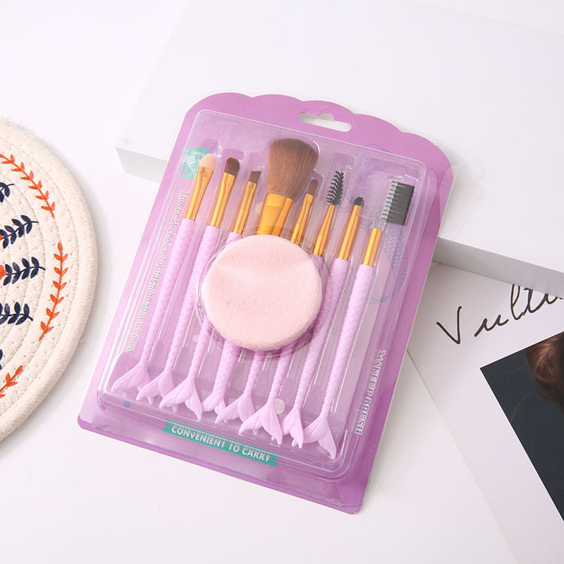 Wholesale 8 Pcs Makeup Brush Set with Powder Puff Fish Tail Portable Makeup Beauty Tools ACC-MB-JiuRan001