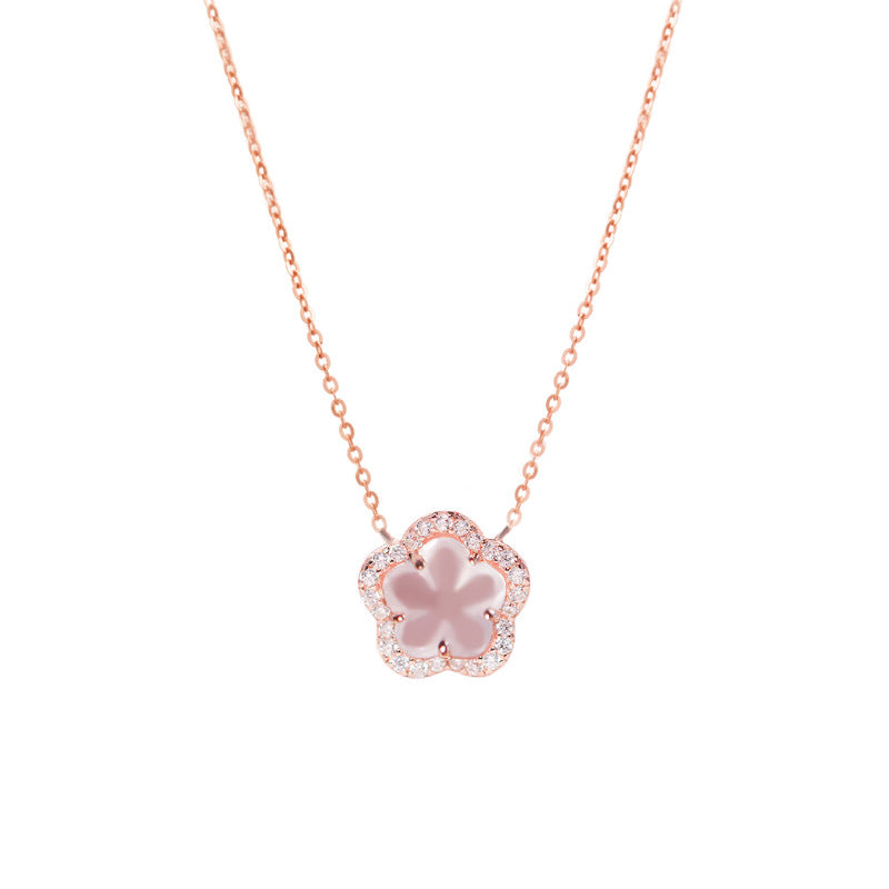 Wholesale Gentle and Sweet Pink Crystal Cherry Blossom Choker Necklace