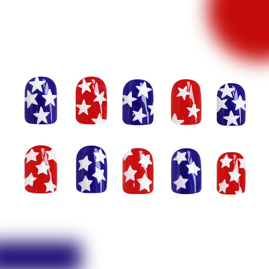 Wholesale 24 Pieces/box American Independence Day Five-pointed Star Manicure Press-on Nails Kits Nail Stickers ACC-NS-GuaiXL021