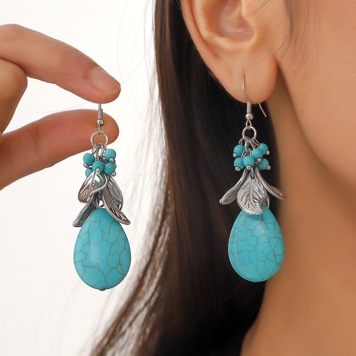 Wholesale  bohemian Retro ethnic style turquoise dangle earrings