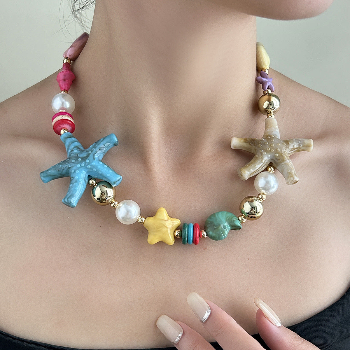 Wholesale Colorful Beaded Star Pendant Necklace