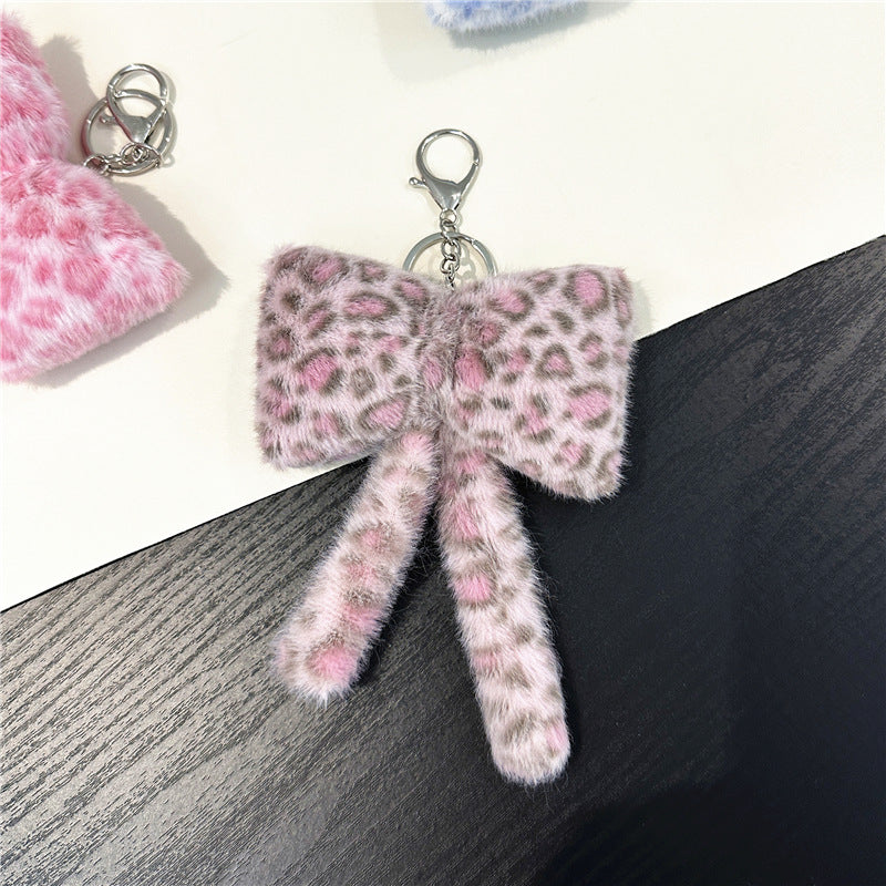 Wholesale Plush Bow Keychain Leopard Print Korean Cute Bag Charm Boutique Resale