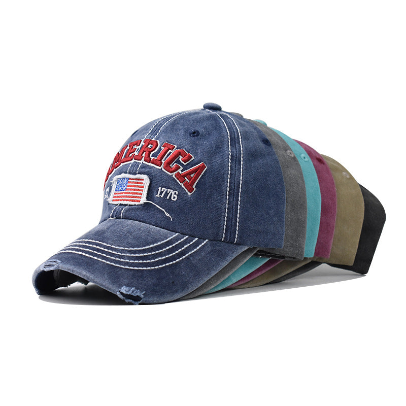 Wholesale  cotton washed hole flag embroidered baseball cap