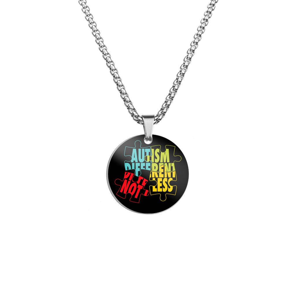 Wholesale Autism Color Printed Pendant Stainless Steel Necklace ACC-NE-HuanYu005