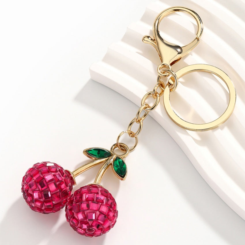 Wholesale Multicolored diamond-encrusted cherry keychain pendant